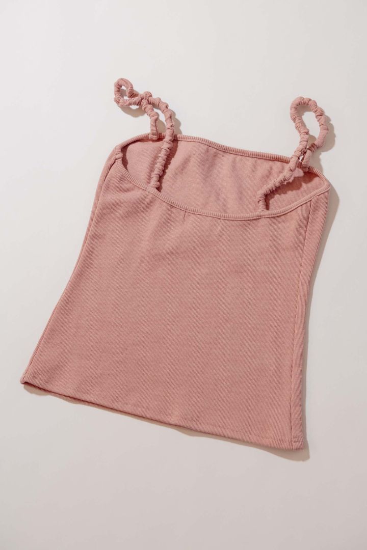 Friend of Audrey - Ribbed Taupe Singlet with Scruched Detail on Straps