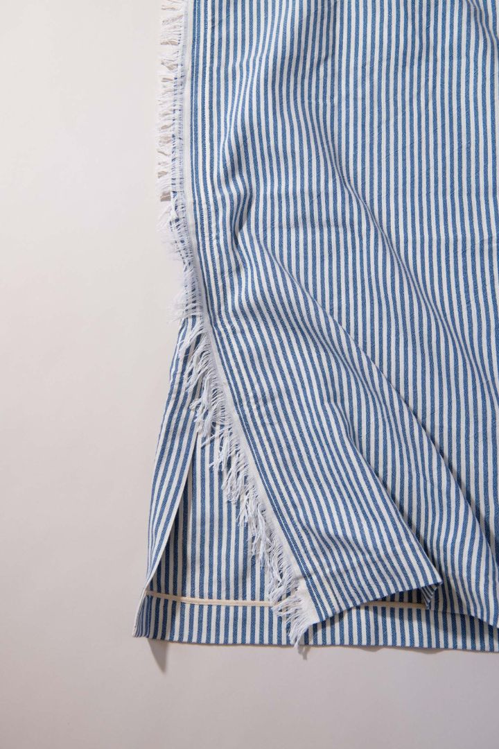 Lucy Folk - Blue and White Pin Stripped Long Skirt with Tassle Trim