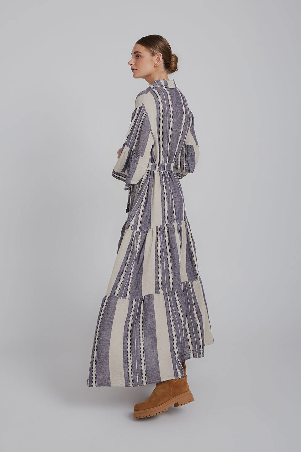 Estilo Emporio - Besito Maxi Coat Dress (Blue/Cream Stripe)