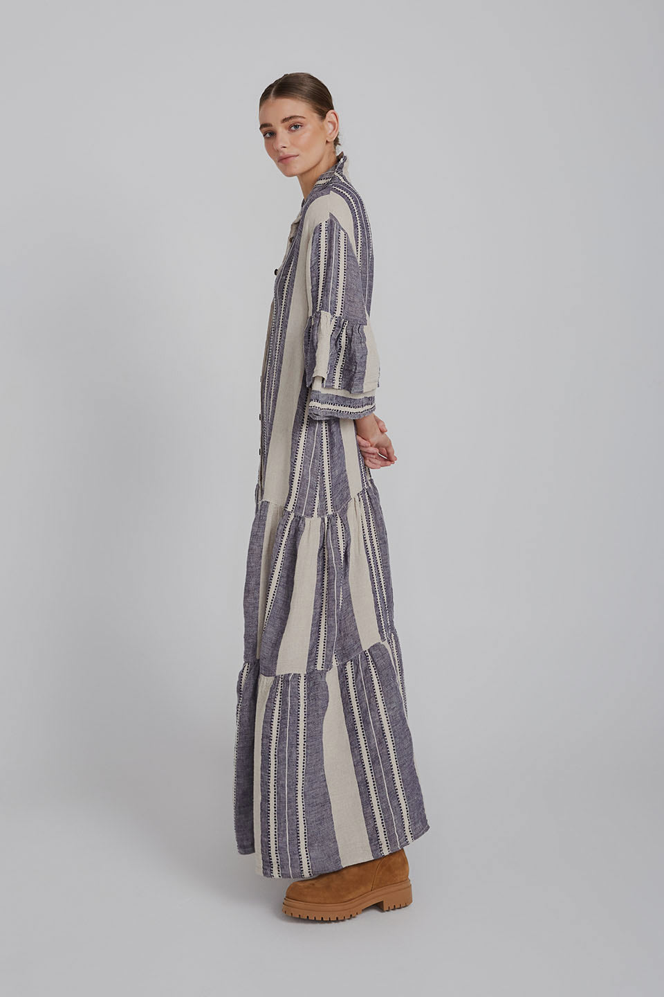 Estilo Emporio - Besito Maxi Coat Dress (Blue/Cream Stripe)