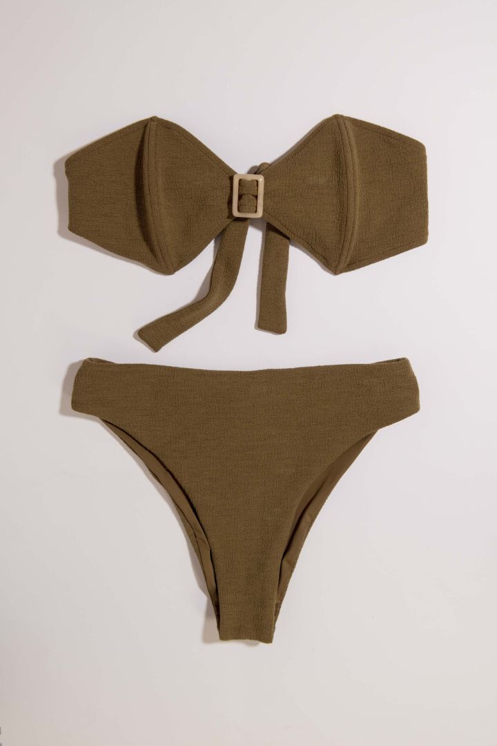 Christina MacPherson - Ziah - Bandeau Tie Back Bikini Top in Khaki/Green