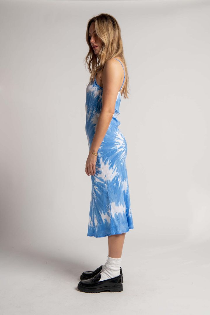 Emma Mulholland on Holiday - Vacation Slip Dress in Tie Dye Blue