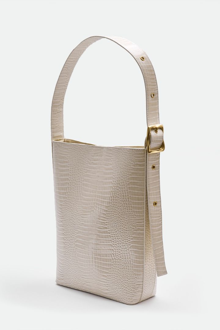 BRIE LEON - Everyday Bucket Bag in BONE BABY CROC