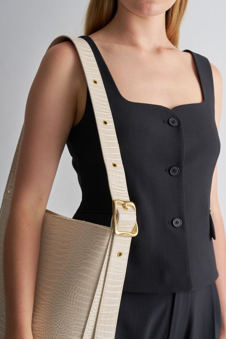 BRIE LEON - Everyday Bucket Bag in BONE BABY CROC