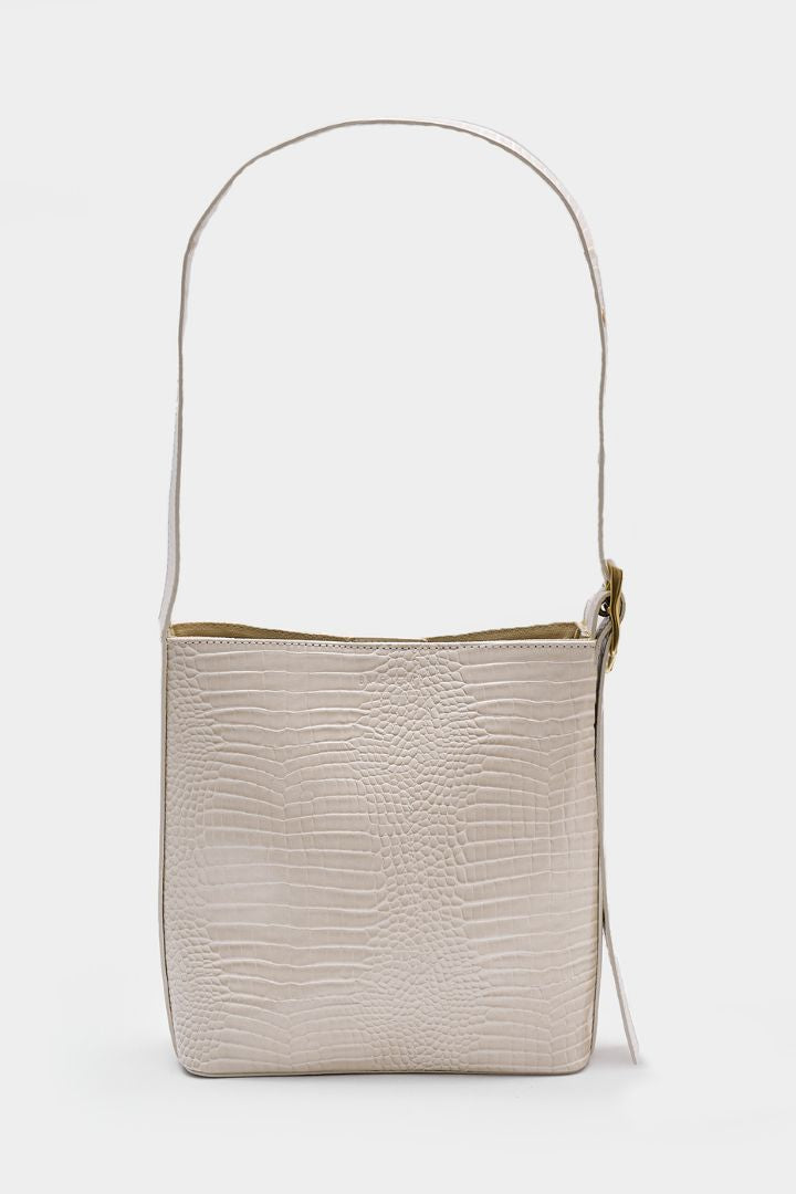 BRIE LEON - Small Bucket Bag in BONE BABY CROC