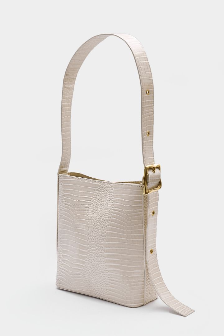BRIE LEON - Small Bucket Bag in BONE BABY CROC