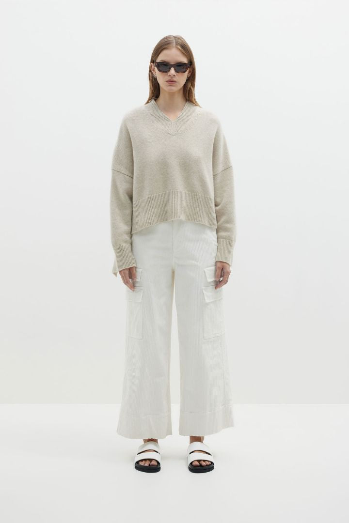 Bassike - Cord Wide Leg Utility Pant in Natural