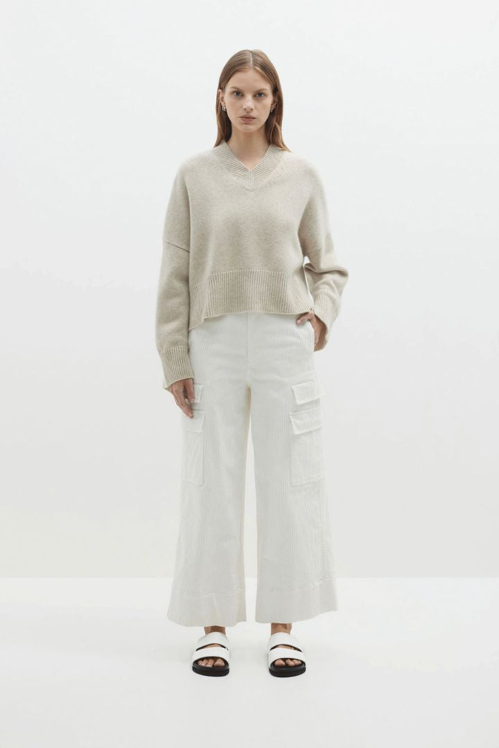 Bassike - Cord Wide Leg Utility Pant in Natural