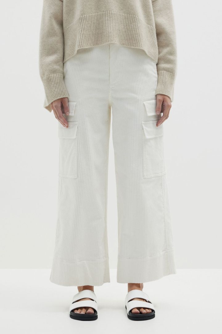Bassike - Cord Wide Leg Utility Pant in Natural