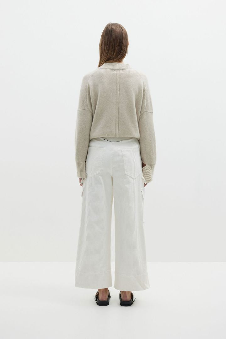 Bassike - Cord Wide Leg Utility Pant in Natural