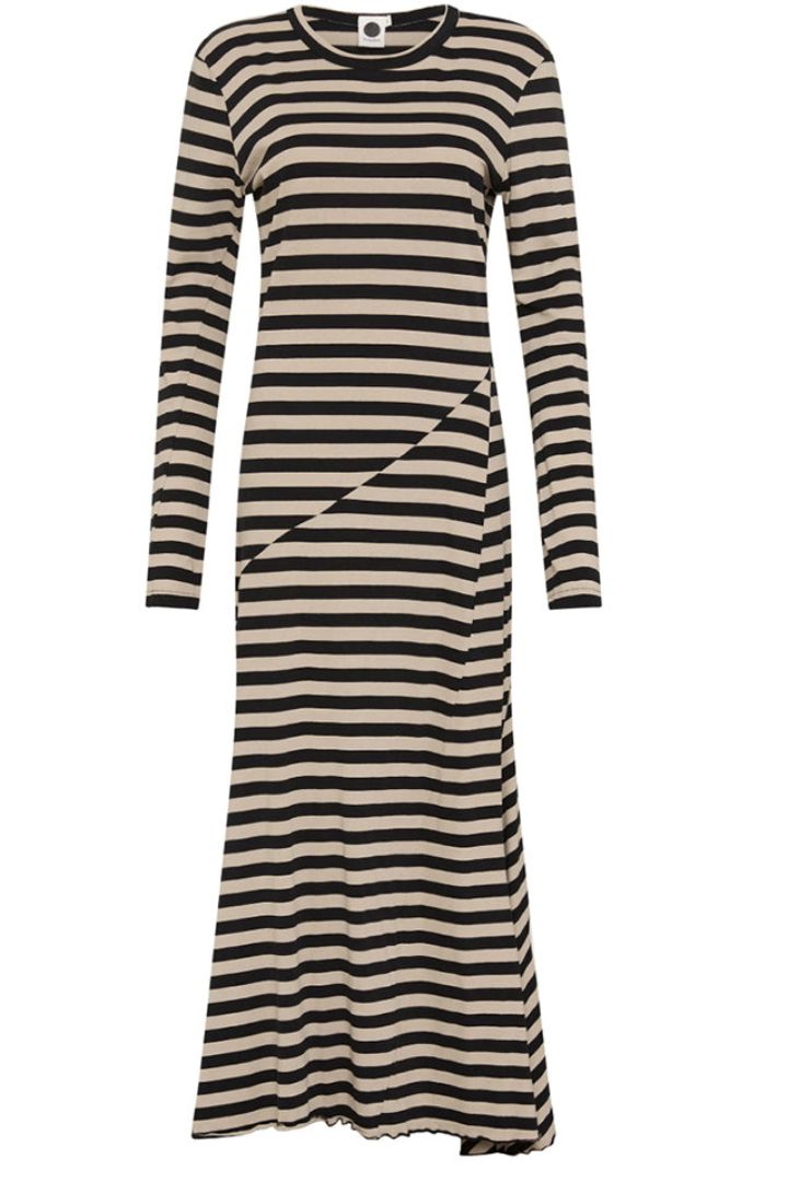 Bassike - Stripe Heritage Paneled Long Sleeve Dress in Black/Oatmeal