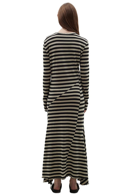 Bassike - Stripe Heritage Paneled Long Sleeve Dress in Black/Oatmeal