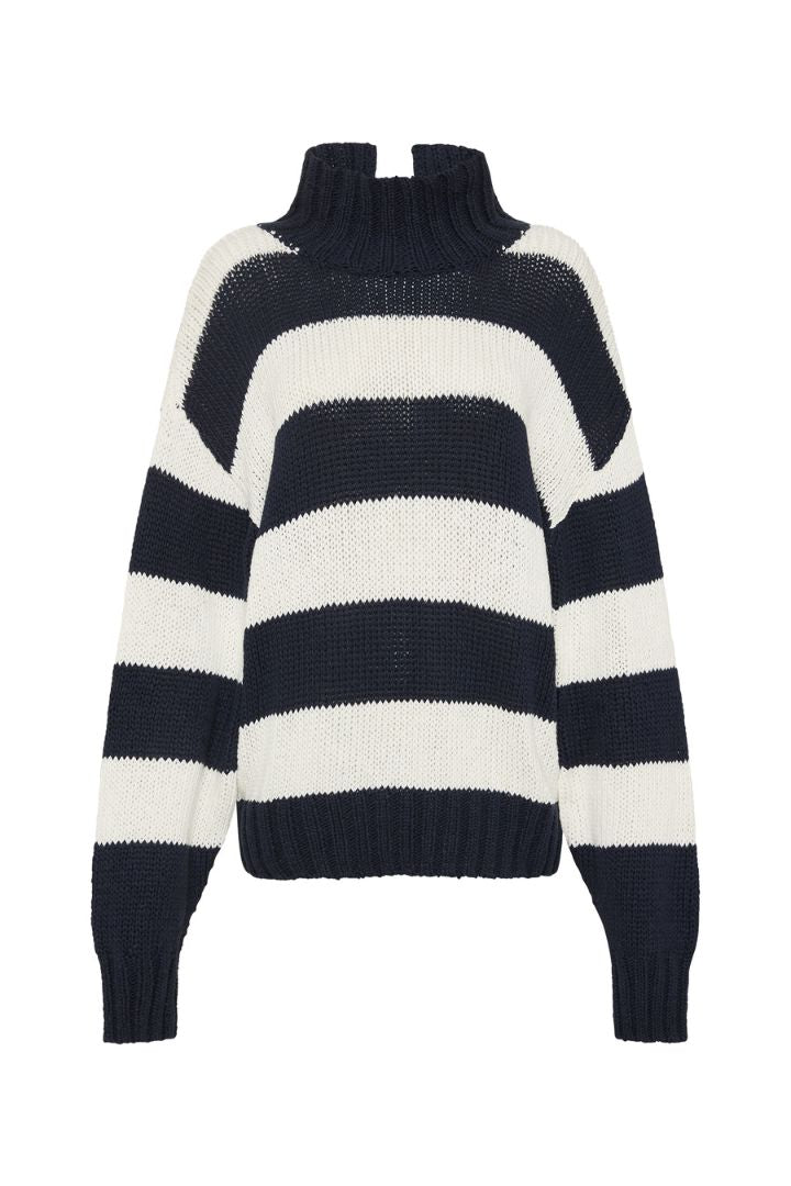 Bassike - Wide Stripe Turtleneck Knit in White/ink