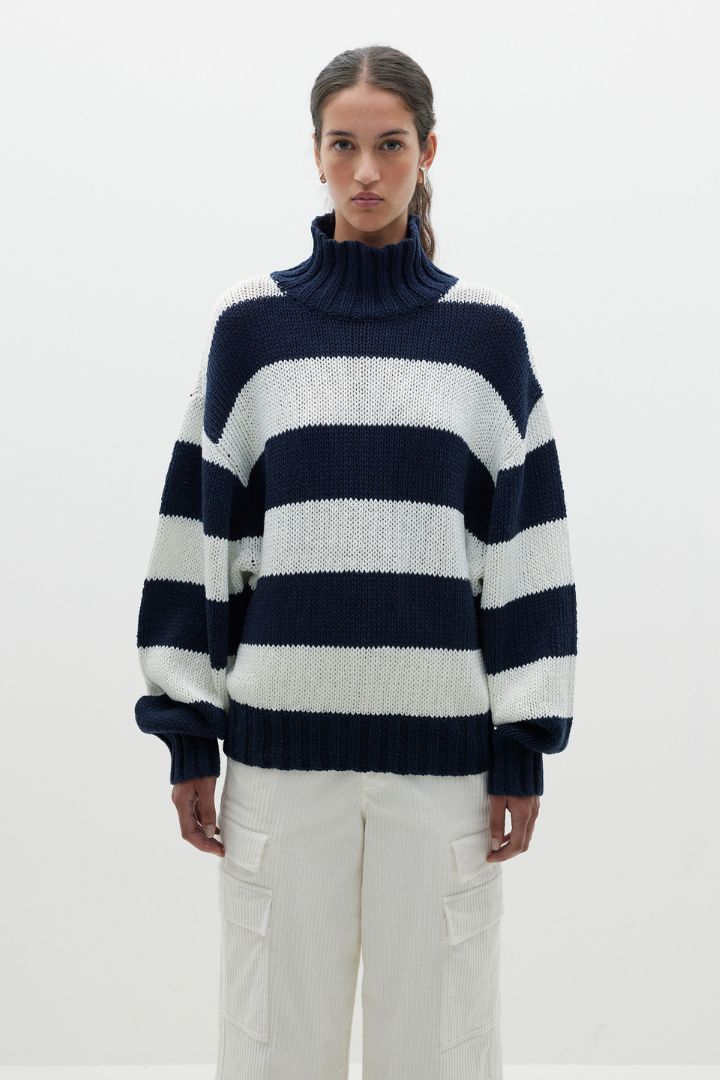 Bassike - Wide Stripe Turtleneck Knit in White/ink