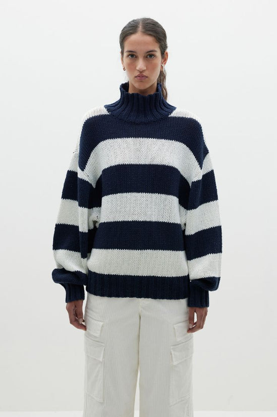 Bassike - Wide Stripe Turtleneck Knit in White/ink