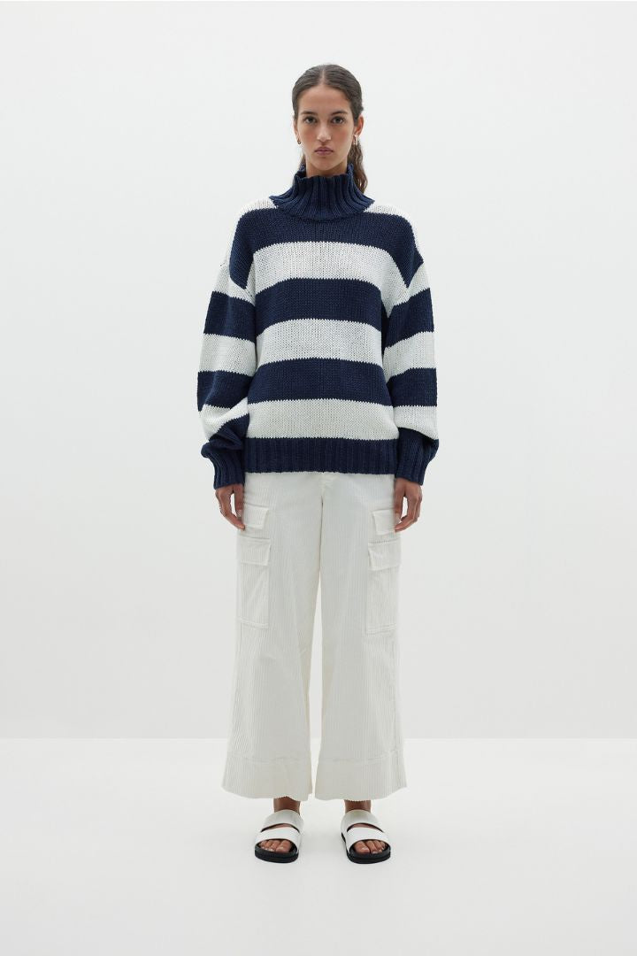 Bassike - Wide Stripe Turtleneck Knit in White/ink