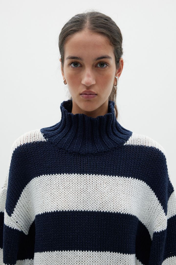 Bassike - Wide Stripe Turtleneck Knit in White/ink