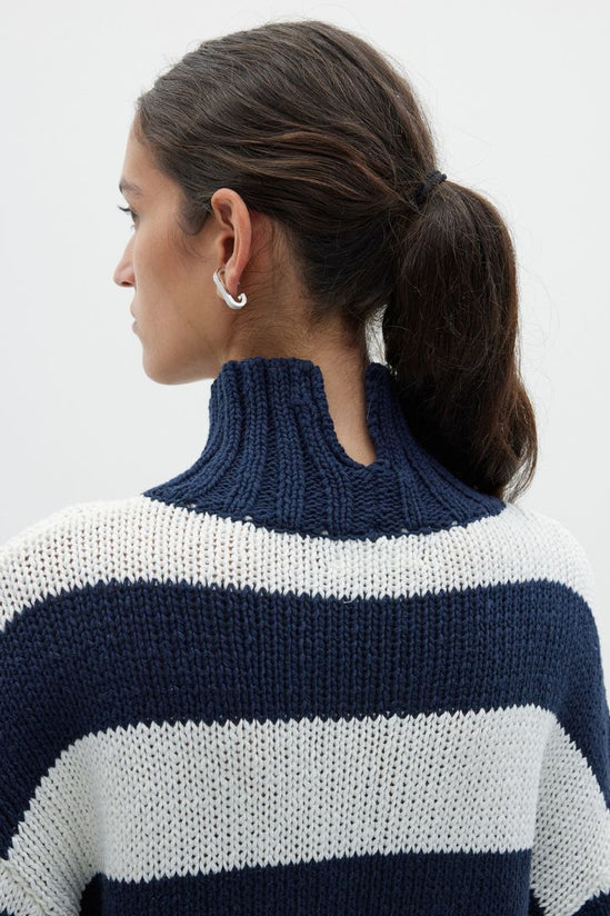 Bassike - Wide Stripe Turtleneck Knit in White/ink