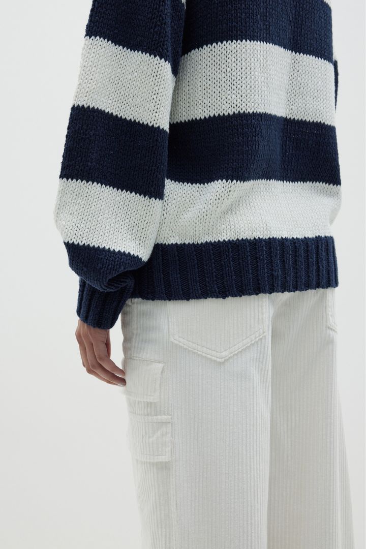 Bassike - Wide Stripe Turtleneck Knit in White/ink