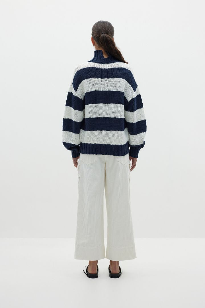 Bassike - Wide Stripe Turtleneck Knit in White/ink