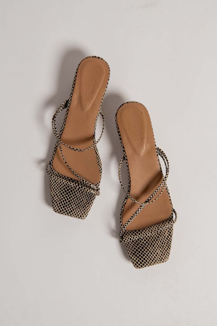 Christina MacPherson - James Smith - Mazzano Midi 90s Snake Print Kitten Heel in Creme and Black