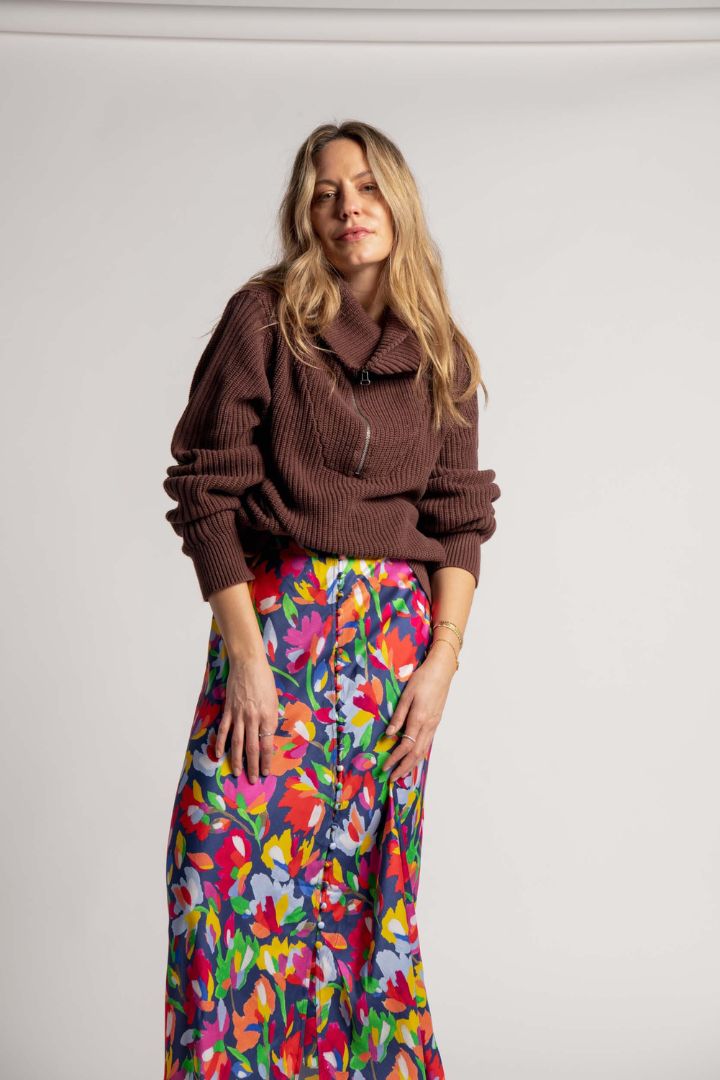 Christina MacPherson - Stylerunner - Knit Jumper with 1/4 Zip up in Chocolate