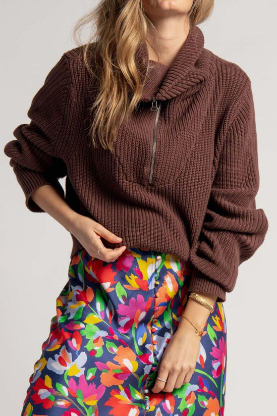 Christina MacPherson - Stylerunner - Knit Jumper with 1/4 Zip up in Chocolate
