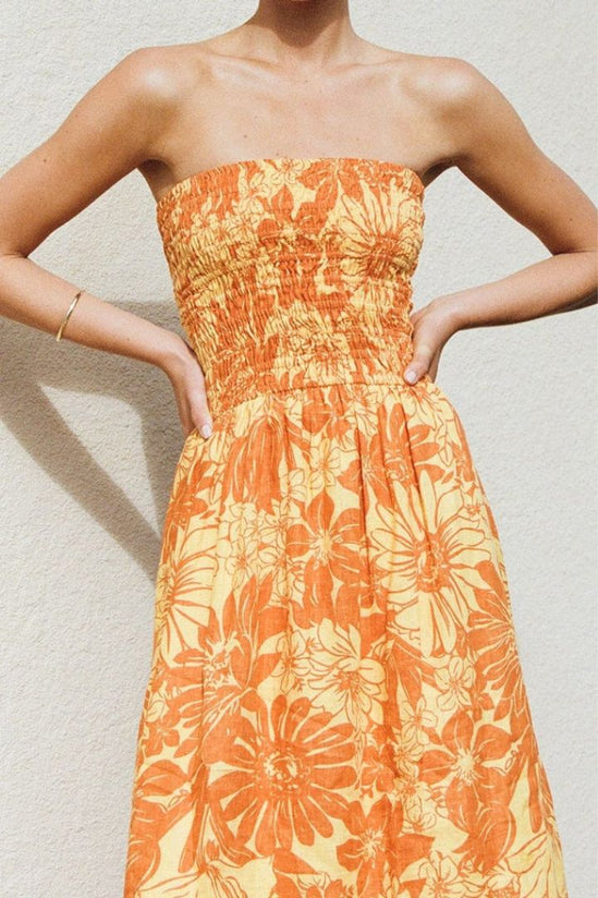 Faithfull The Brand - Elmarie Midi Dress Zani Floral Print in Burnt Orange