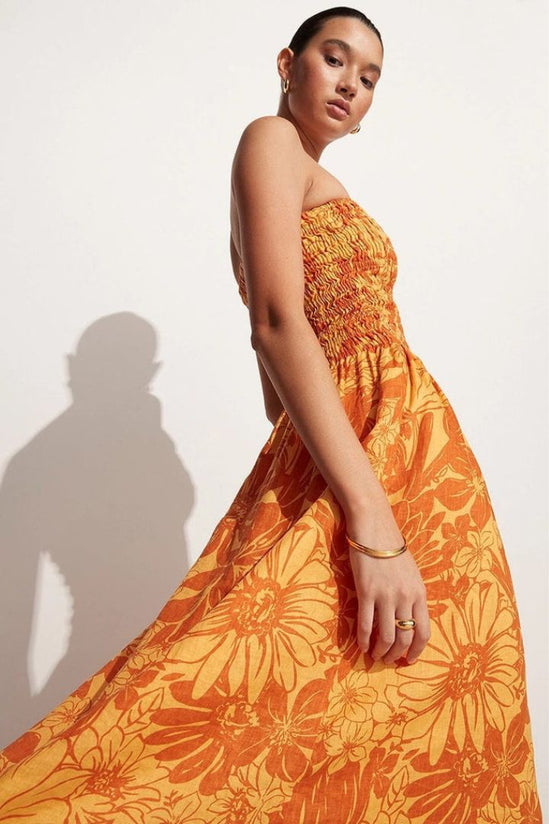 Faithfull The Brand - Elmarie Midi Dress Zani Floral Print in Burnt Orange