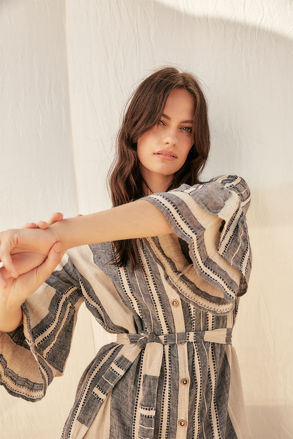 Estilo Emporio - Besito Maxi Coat Dress (Blue/Cream Stripe)