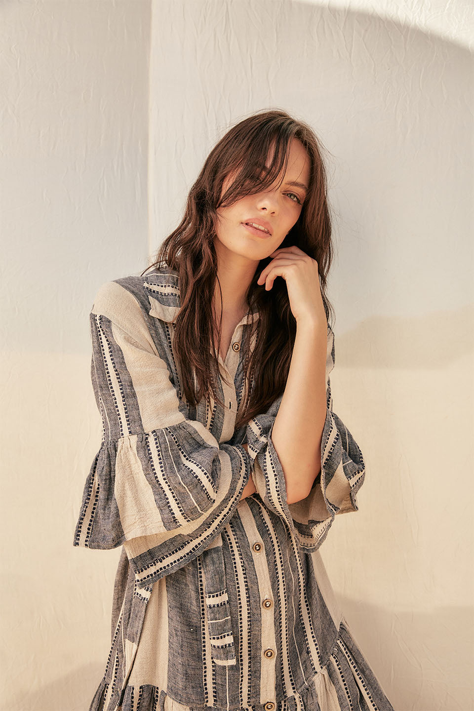 Estilo Emporio - Besito Maxi Coat Dress (Blue/Cream Stripe)