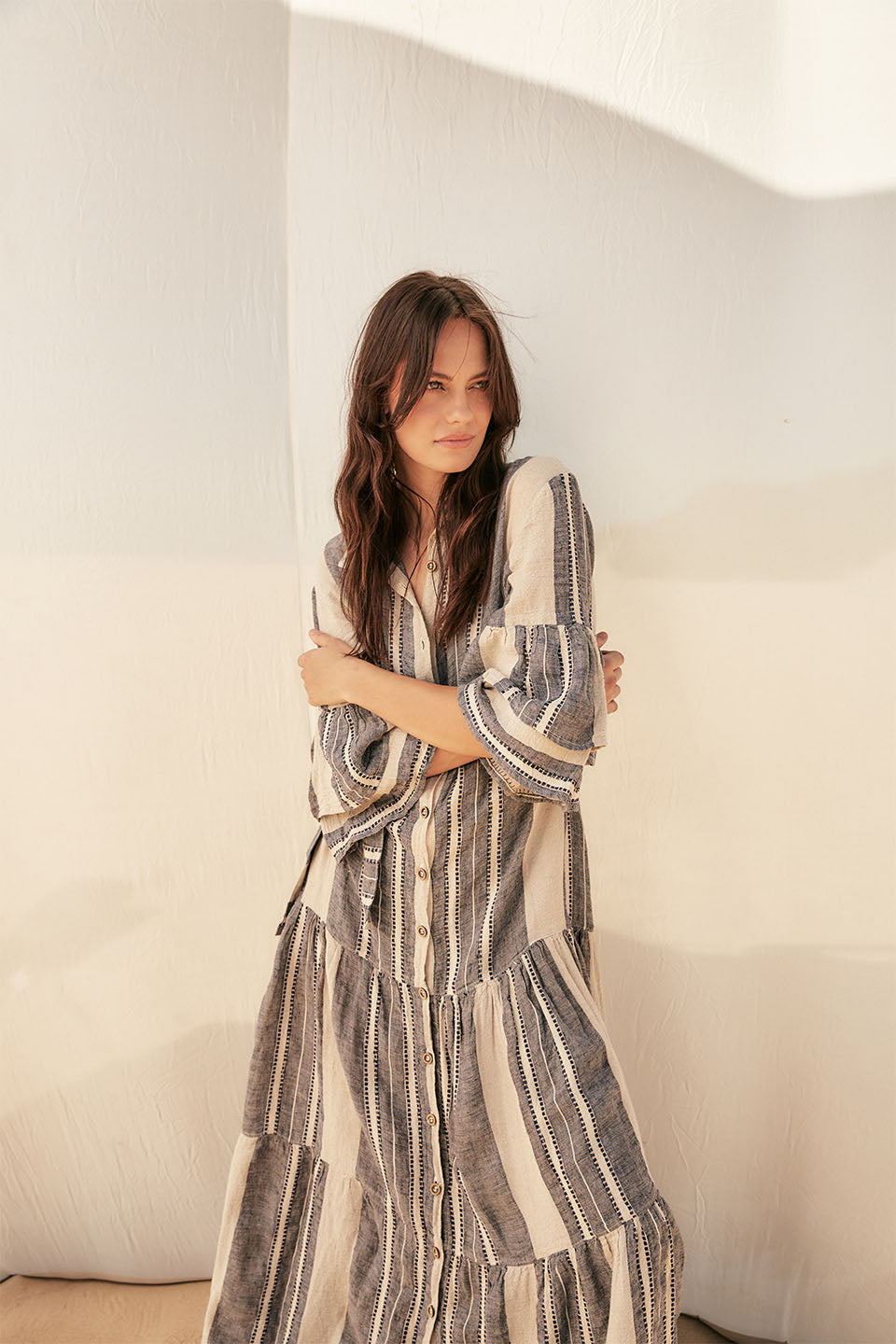 Estilo Emporio - Besito Maxi Coat Dress (Blue/Cream Stripe)
