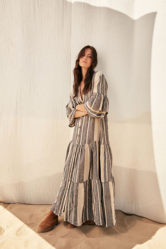 Estilo Emporio - Besito Maxi Coat Dress (Blue/Cream Stripe)