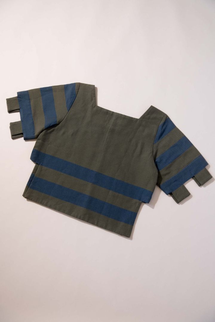 Lucy Folk - Mid sleeve Cut-out Top - Green and Blue stripe