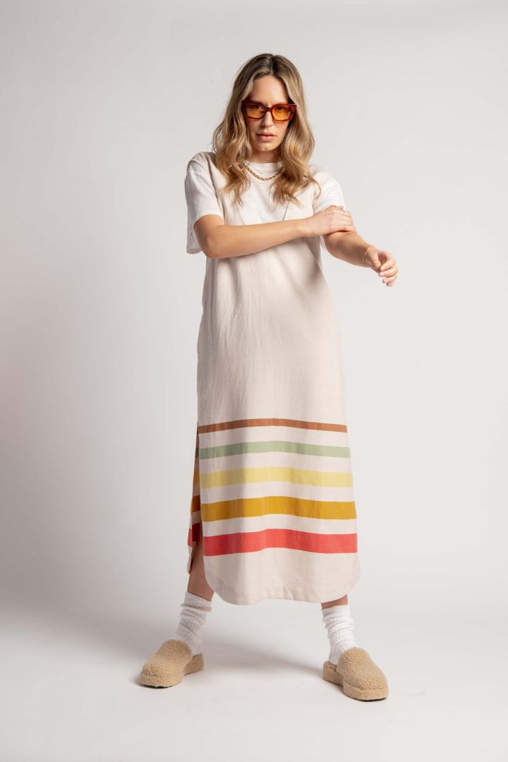 Lucy Folk - Sundown Dress in Oat w/Multi Stripe