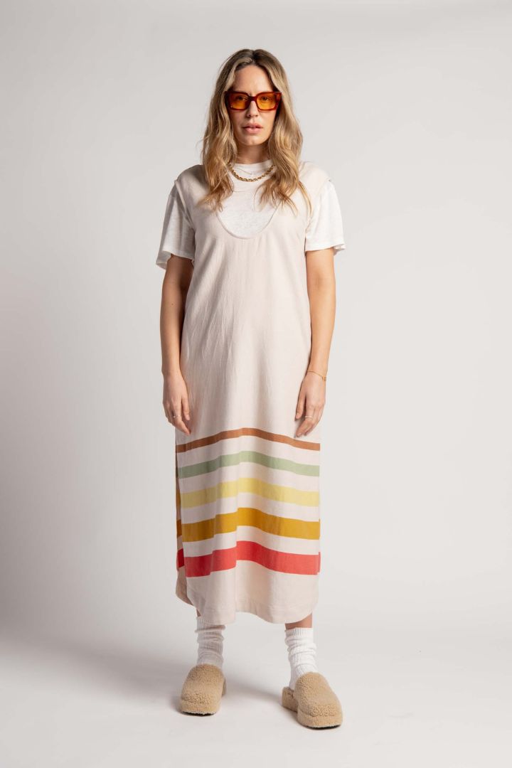 Lucy Folk - Sundown Dress in Oat w/Multi Stripe