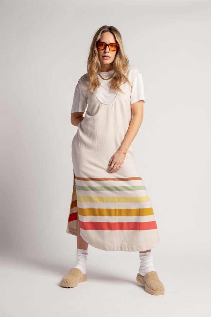 Lucy Folk - Sundown Dress in Oat w/Multi Stripe