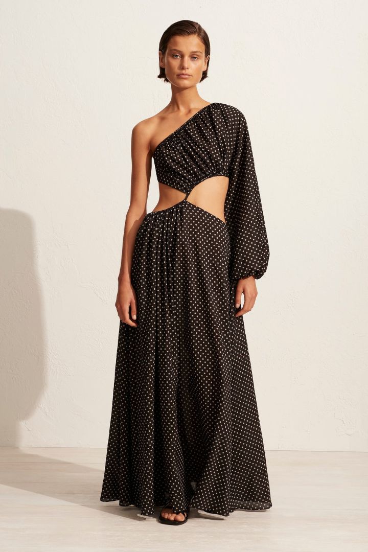 MATTEAU - Asymmetric Wave Dress in Polka Dot