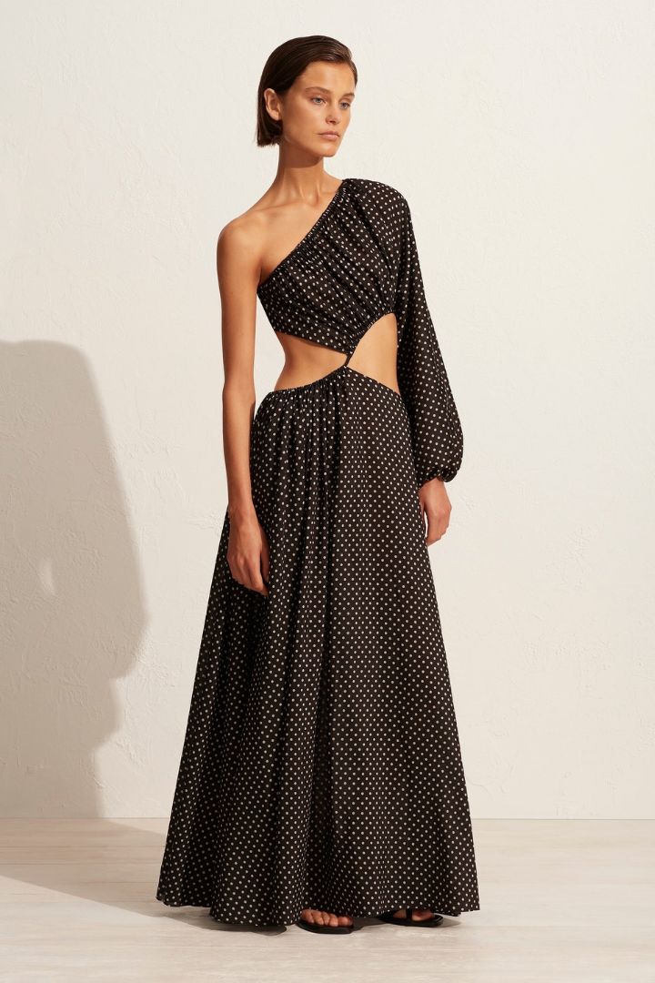 MATTEAU - Asymmetric Wave Dress in Polka Dot
