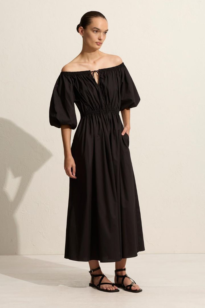 MATTEAU - Off The Shoulder Midi Dress in Black