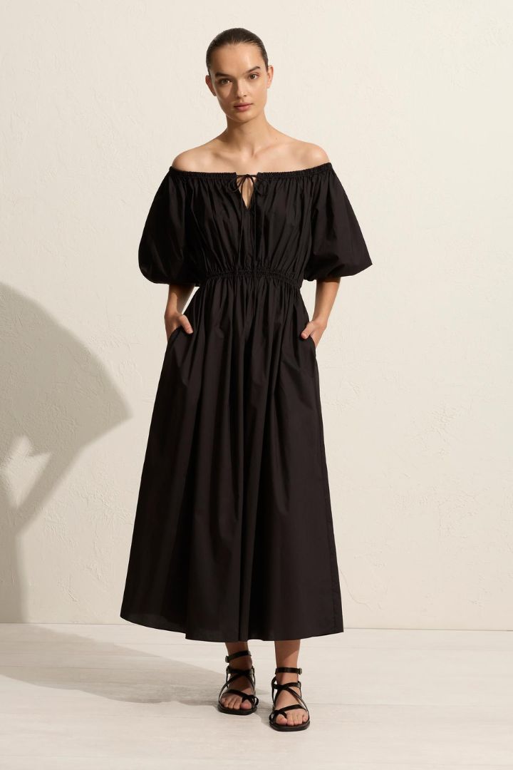 MATTEAU - Off The Shoulder Midi Dress in Black