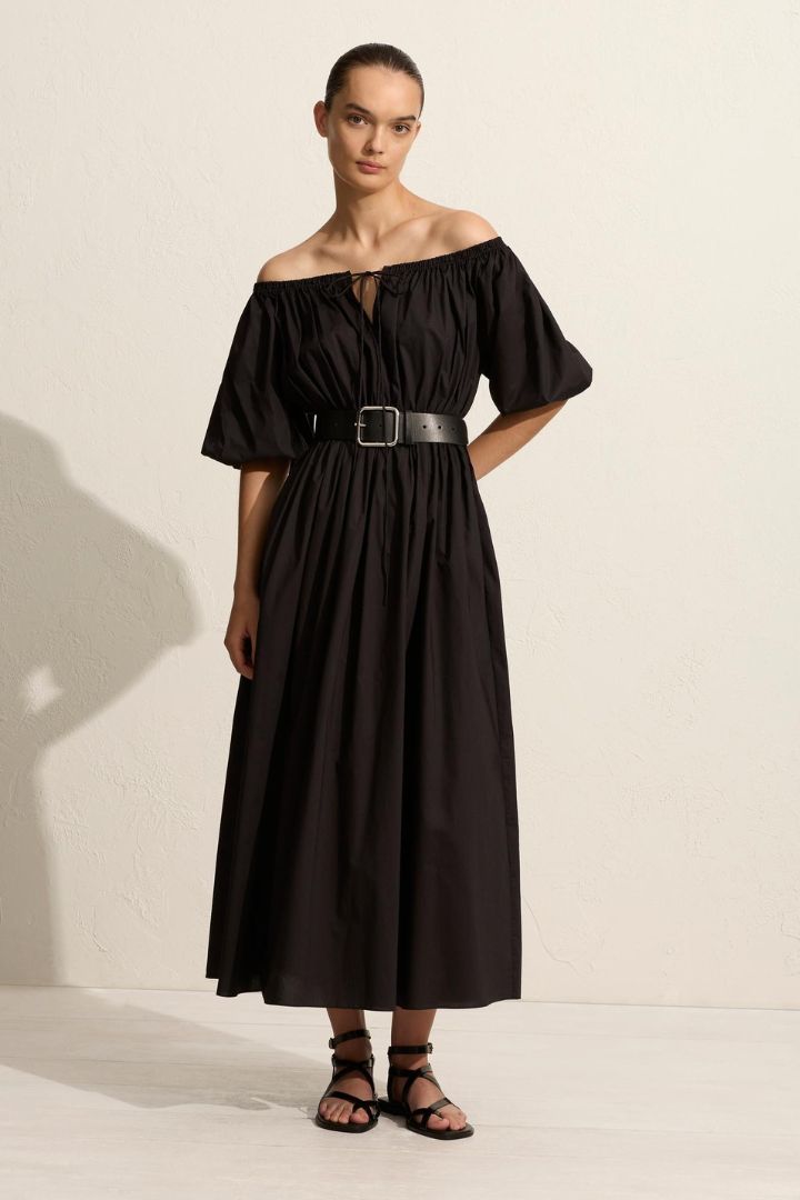 MATTEAU - Off The Shoulder Midi Dress in Black