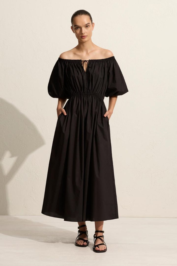 MATTEAU - Off The Shoulder Midi Dress in Black