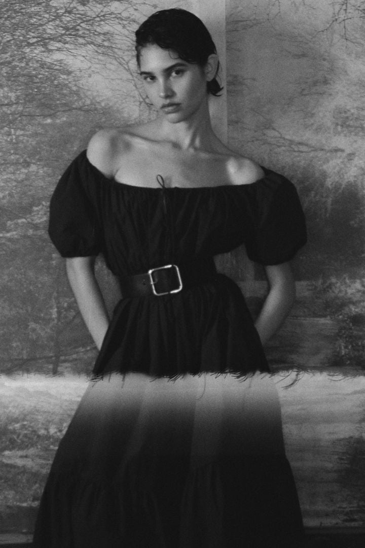 MATTEAU - Off The Shoulder Midi Dress in Black