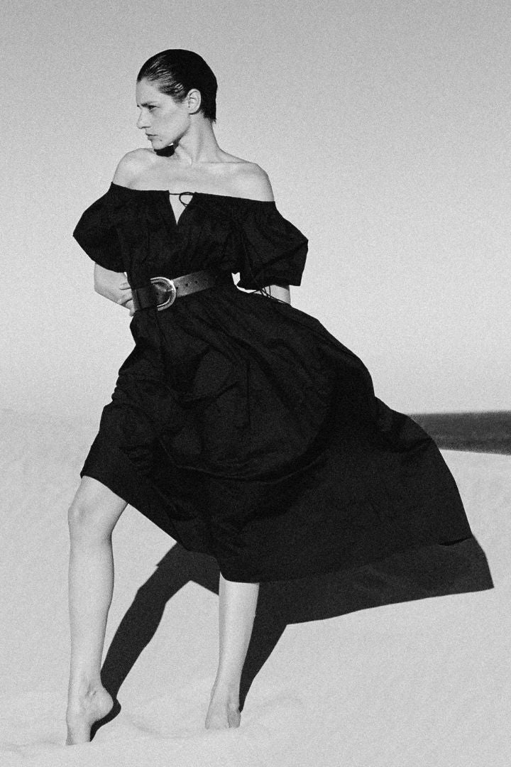 MATTEAU - Off The Shoulder Midi Dress in Black
