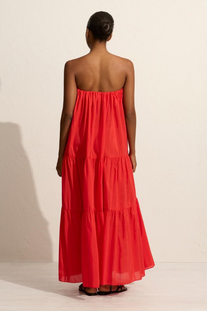 MATTEAU - VOLUMINOUS STRAPLESS TIERED DRESS - ROSSO
