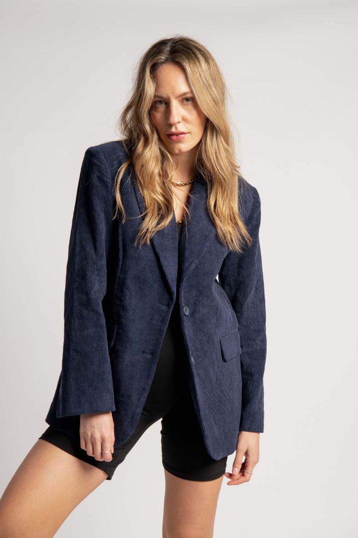 Preloved - Birthday Korea - Cord Blazer in Navy Blue