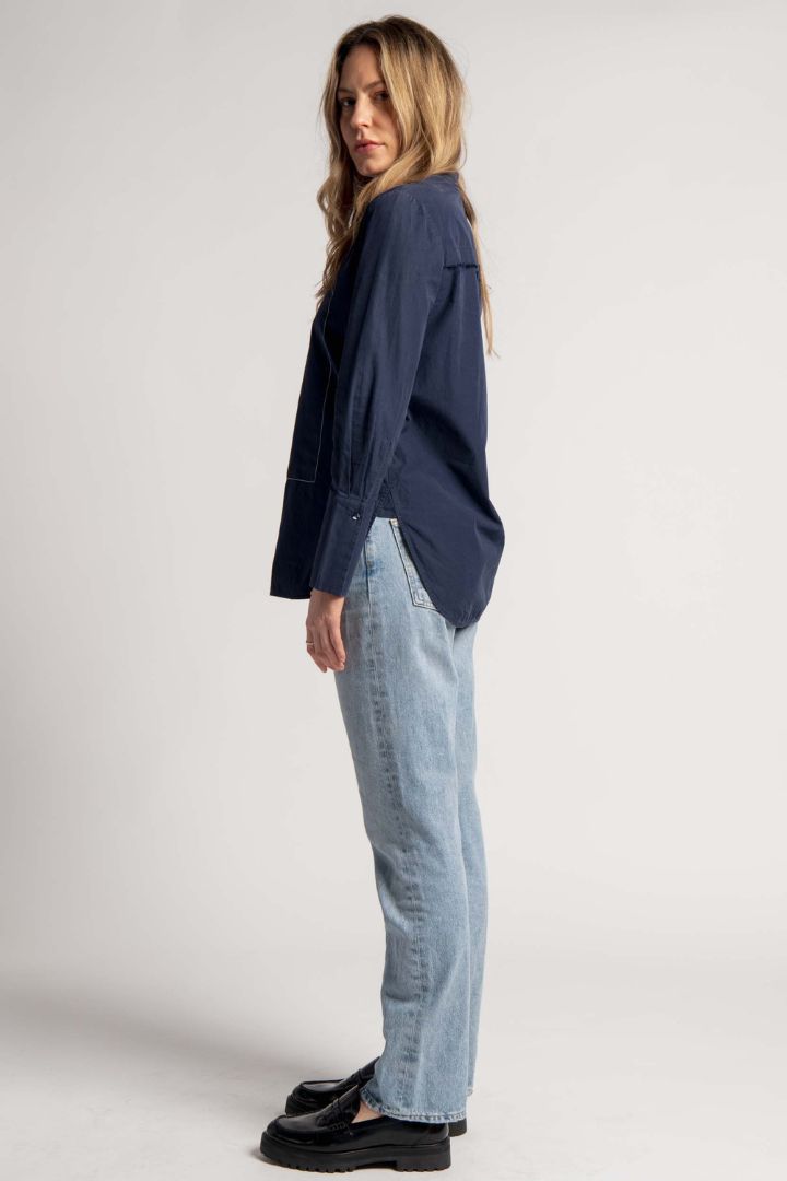 Preloved - Camilla and Marc - Hoskins Embroidery Detail Shirt Dark Navy
