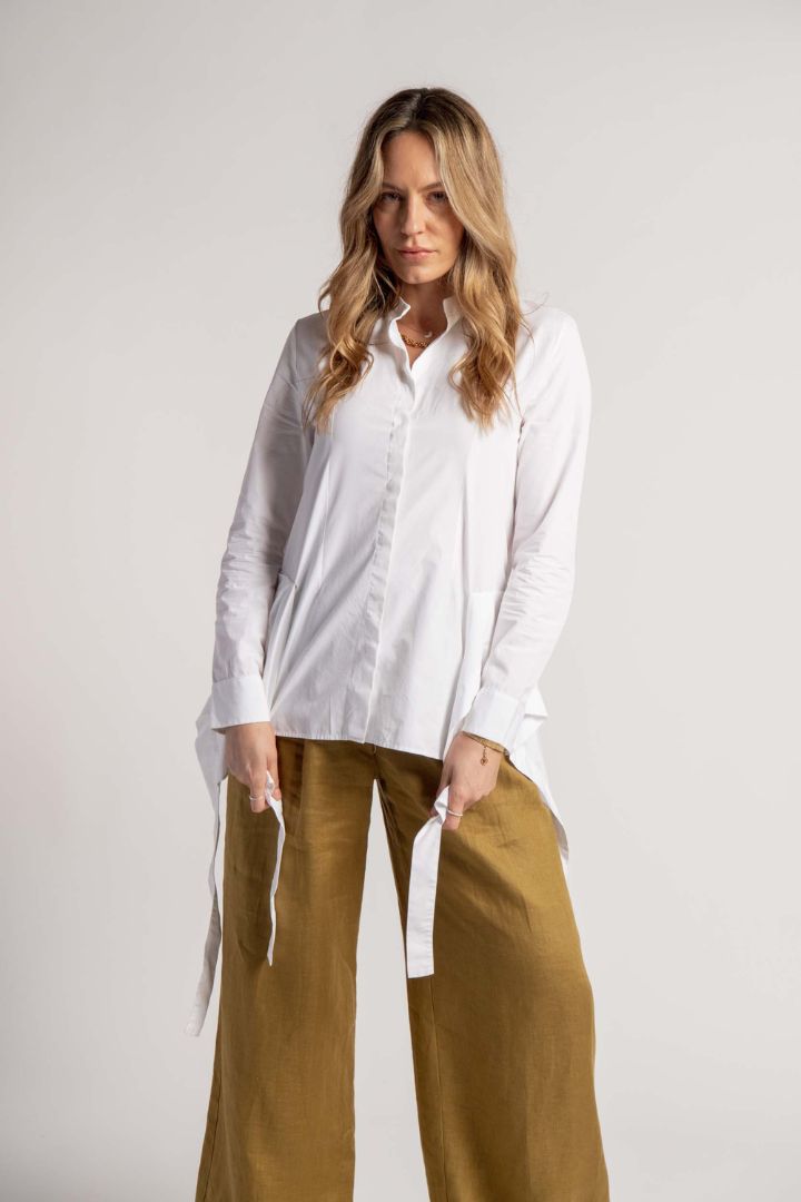 Preloved - Jil Sander - Button Up Shirt with Hem Detailing in White