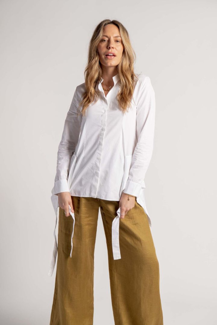 Preloved - Jil Sander - Button Up Shirt with Hem Detailing in White